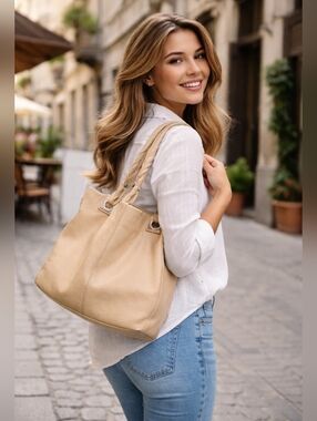 PERGOLESI ULTRA SOFT DEER LEATHER Light Tan Handbag EUC